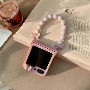 Étui à charnière mignon bracelet chaîne avec nœud pour Samsung Galaxy Z Flip 3 4 5 6 - Étui de protection élégant pour téléphones ZFlip5 ZFlip6