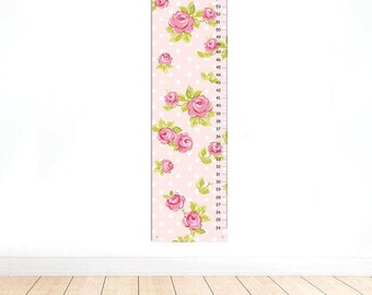 Personalized Roses Growth Chart, Pink Floral Growth Chart with Polka Dots