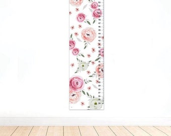 Personalized Girls Floral Growth Chart, Canvas Growth Chart, Blush Pink Watercolor Roses, Blush Nursery Decor , baby shower gift