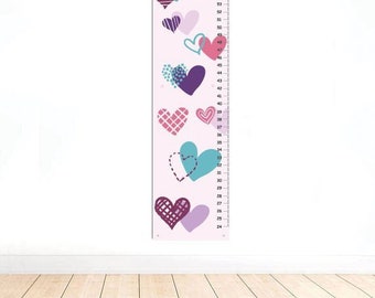Hearts Growth Chart, Heart Theme Nursery, Heart Nursery Decor, Hearts Canvas Growth Chart, Pink and purple decor