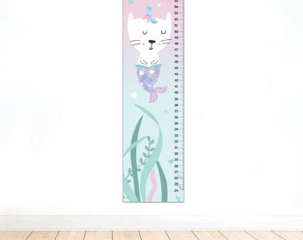 Personalized Cat Mermaid Growth chart, Teal Purple Mermaid Height chart ,Under The Sea growth chart, Mermaid Nursery