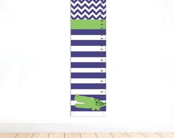 Chevron GROWTH CHART Blue and Green Alligator Boys Bedroom Baby Nursery Wall Art