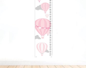 Hot Air Balloon personalized GROWTH CHART , Hot air balloon nursery Hot Air Balloon Height chart, Baby Boy Decor, Pink & white Nursery