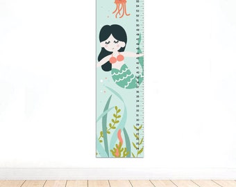 Mermaid Girls Growth chart, Teal Coral Mermaid Height chart ,Under The Sea growth chart, Mermaid Nursery, Canvas Growth Chart.