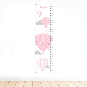 Heteluchtballon gepersonaliseerde GROEIGRAFIEK, heteluchtballonkwekerij Heteluchtballon Hoogtegrafiek, Baby Boy Decor, Roze & witte kwekerij
