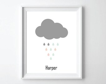 Cloud print - nursery decor print - Nordic style home decor - bedroom decor print - Custom name print