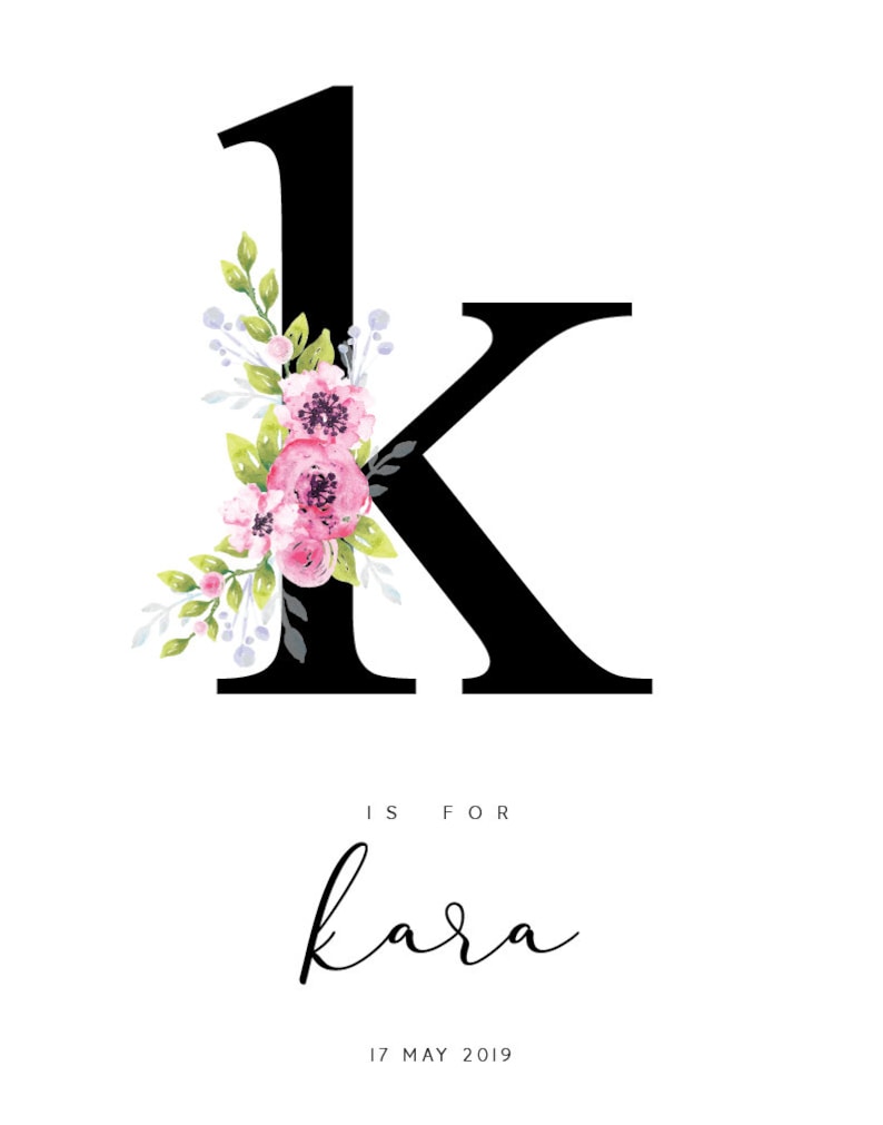 Floral Initial Print K Poster Personalized Monogram Custom - Etsy