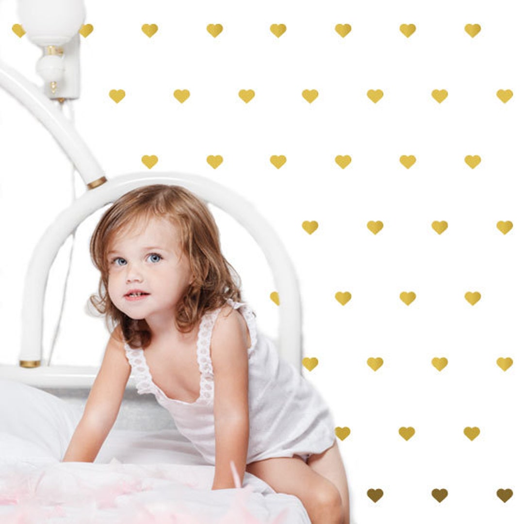 Heart Wall Decal - Mini Gold Hearts Wall Stickers, Gold Vinyl Girl Wall ...
