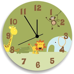 Jungle Animal Personalize WALL CLOCK for Boys Bedroom, Nursery Wall Art