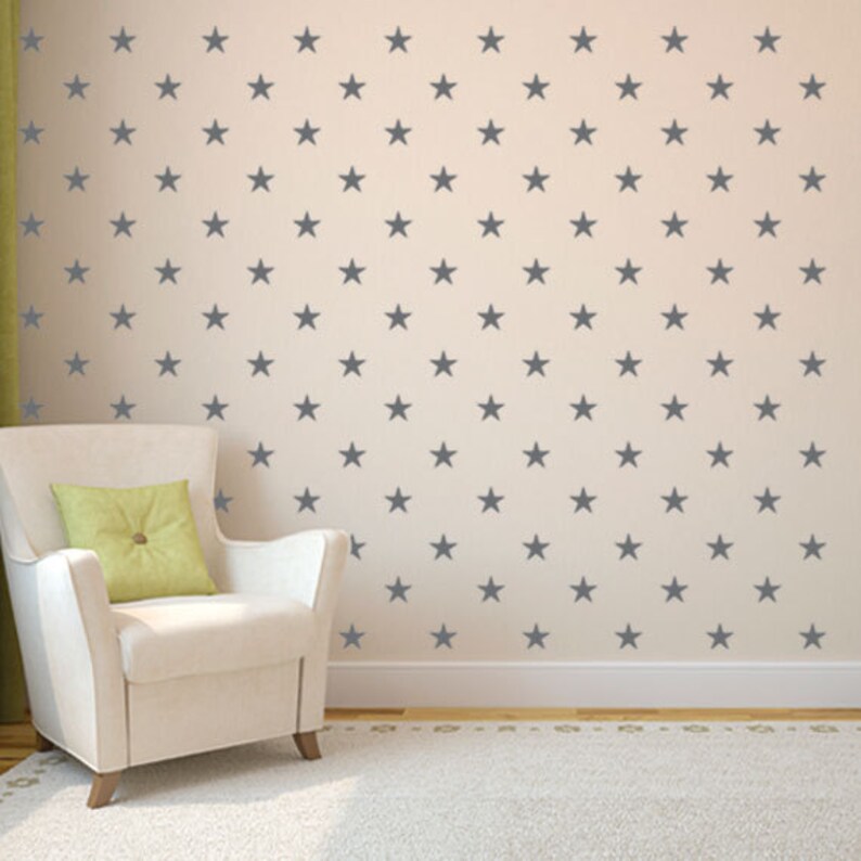 White Stars Children Wall Decal, Patterned Stars Wall Stickers, Vinyl Kids Wall Art image 2