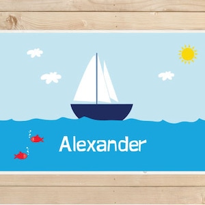 Kids-Personalized-Placemat---Sailboat-Placemat  - Laminated-Placemat - personalizaed gift idea for boys