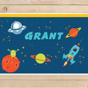 Kids-Personalized-Placemat Space Placemat - Personalized alien Placemat for Boys - Outer Space Laminated Placemat for Kids