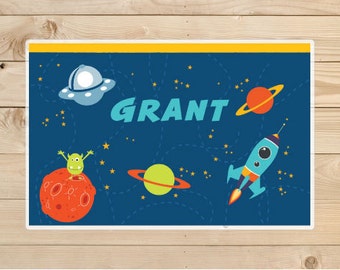 Kids-Personalized-Placemat Space Placemat - Personalized alien Placemat for Boys - Outer Space Laminated Placemat for Kids