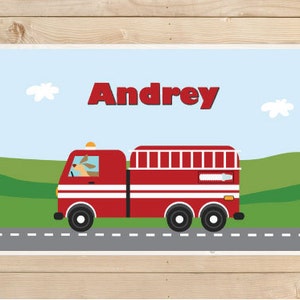 Fire truck placemat Personalized Placemat for Kids image 1
