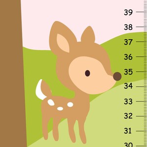 Deze week TE KOOP Deer Girls Growth Chart, Love and Nature Green en Pink inclusief Owl, Birds, Eekhoorn en Fox, Pink Wall Art for Girls