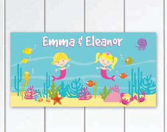 Cute Mermaid DOOR SIGN, A Personalised Baby Girls Gift Idea. Ocean Life Nursery Personalized Door Hanging, Girls Bedroom Wall Décor