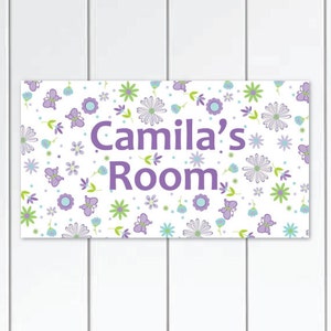 Butterfly garden party purple Bedroom and Baby Nursery Kids Bedroom DOOR SIGN Wall Art
