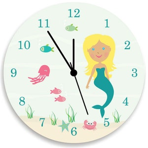 Blond Mermaid WALL CLOCK for Girls Bedroom, Girls Wall Clock, Nursery Decor Wall art