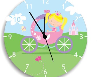 Girls Princess wall Clock Pink Castle Clock Girls Bedroom Wall Art Baby Nursery Decor
