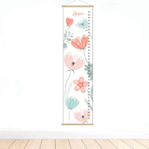Gepersonaliseerde meisjes bloemen groeimeter, Blush Canvas meisjes groeimeter, Blush aquarel bloemen, Blush kwekerij decor, baby shower cadeau