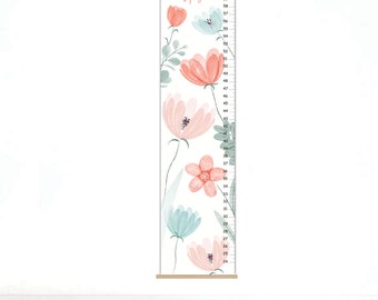 Personalized Girls Floral Growth Chart, Blush Canvas Girls Growth Chart, Blush Watercolor flowers, Blush Nursery Decor , baby shower gift