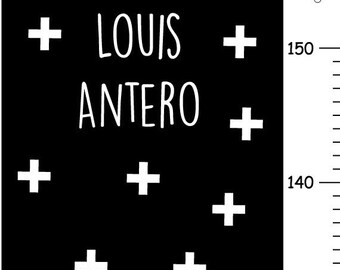 Spring SALE Personalized Children Height Chart, White Crosses Kids Wall Decor, Canvas Boys Growth Chart,black and white room