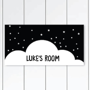 Cloud in black and white - I love you more than the stars bedroom decor pattern personalized door sign