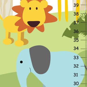 Leinwand Wachstumskarte Dschungel Safari Tiere mit Löwe, Alligator, Giraffe und Elefant personalisierte Jungen Kindergarten Kinder WACHSTUM CHART