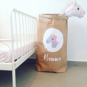 Unicorn personalized paperbag storage for toys, Craft paper bag with Unicorn, Kids bedroom storage bag