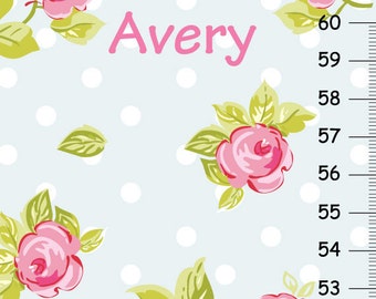 Personalized Roses Growth Chart, Floral Height Chart in Pink with Light Blue and Green