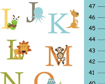 Personalized Alphabet Animals Canvas Growth Chart, Baby nursery wall decor, A to Z Animal ,Alphabet Height Chart, Growth Chart Ruler