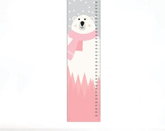 Personalized Bear Growth Chart  pink and gray with white dots