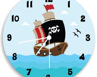 Pirate wall clock, Children Wall Clock, Nursery Room Decor Pirate Ship Boys WALL CLOCK