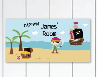 Personalized Boys Wall Decor, Pirate and Pirate ship Door Sign Plaque at Treasure Island,