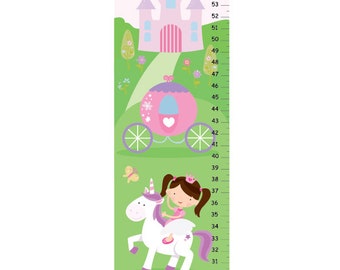 Personalized Princess growth chart, Fairy tale Pink Carriage and Palace height chart, princess nursery room decor