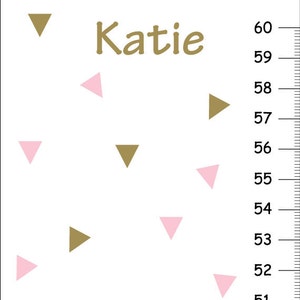 Gepersonaliseerde meisje hoogte grafiek, roze en gouden driehoek meisjes wand decor, canvas kinderen groei grafiek