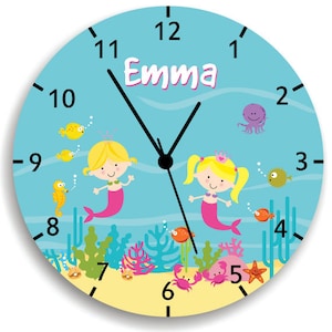 Kids Personalized Mermaids wall Clock, Nursery Decor, Mermaid Nursery Wall Art