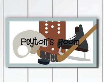 Personalized Hockey DOOR SIGN Kids Wall Art, Hockey Theme Boys Bedroom Wall Decor