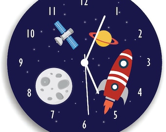 Kids Wall Clock, Nursery Room Decor Space Boys WALL CLOCK