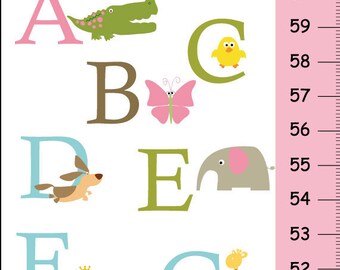 Personalized Alligator to Zebra Alphabet Growth Chart for girls