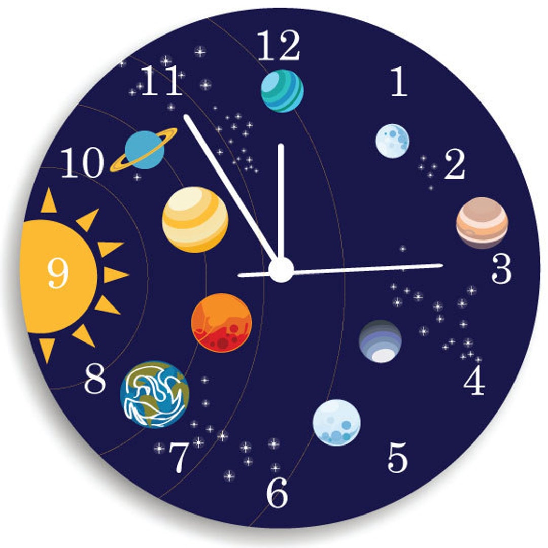 Children Wall Clock, Nursery Room Decor the Solar System Boys WALL