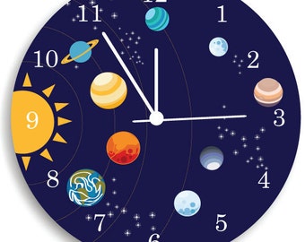 Reloj de pared para niños, decoración de la habitación de la guardería El sistema solar Boys WALL CLOCK