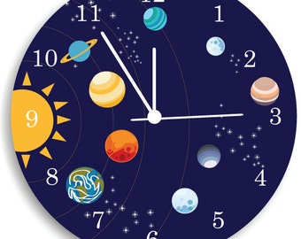 Children Wall Clock, Nursery Room Decor The solar system Boys WALL CLOCK