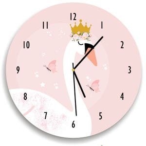 Swan wall Clock kid's Clock, Pink Nursery Clock swan wall clock, Swan gift idea, Swan wall clock Classic and Elegant nursery Bedroom decor image 1