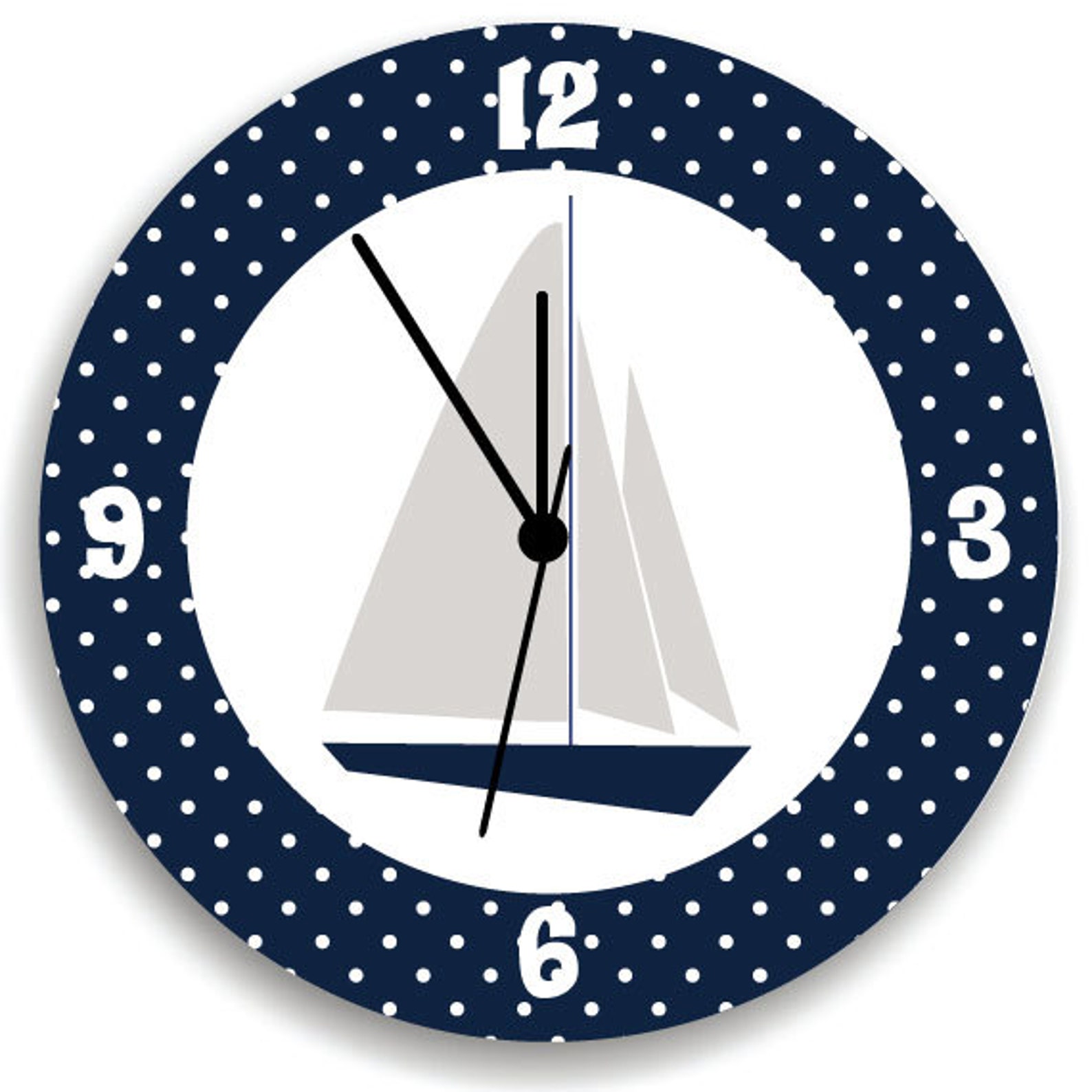 Sail Boat Wall Clock Nautical Boys Wall Clock White Polka Etsy