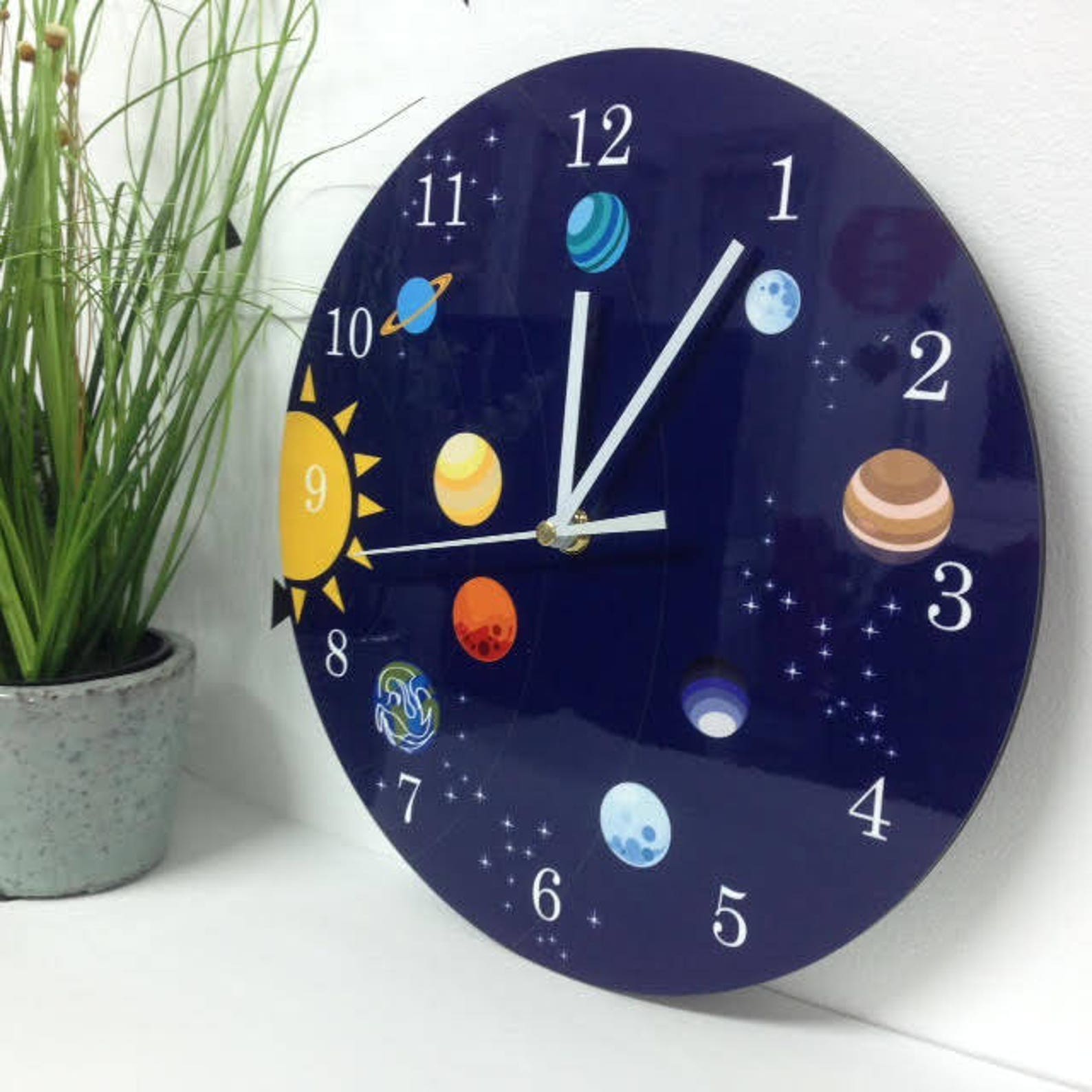 Children Wall Clock Nursery Room Decor the Solar System Boys Etsy