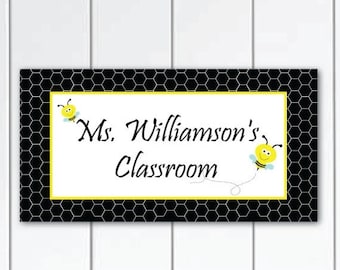 On SALE this week personalized teacher name classroom door sign - bee theme class decor -  teachers-gifts
