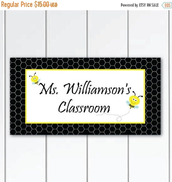 On SALE this week personalized teacher name classroom door sign - bee theme class decor -  teachers-gifts
