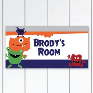 Personalized Kids Door Sign Plaque, Frightening and Funny Colorful Monsters, Nursery Wall Decor