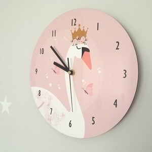 Swan wall Clock kid's Clock, Pink Nursery Clock swan wall clock, Swan gift idea, Swan wall clock Classic and Elegant nursery Bedroom decor image 4